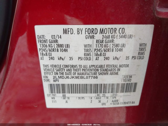 2LMDJ6JK9EBL07786 Lincoln MKX