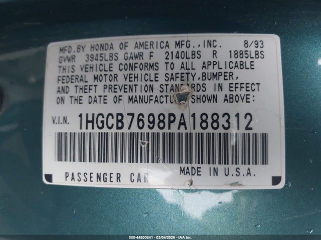 1993 HONDA ACCORD 1HGCB7698PA188312 Photo 8