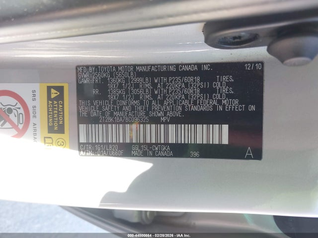 Aukcja sprzedaży 2011 Lexus Rx 350, vin: 2T2BK1BA7BC096325, numer aukcji: 44500864