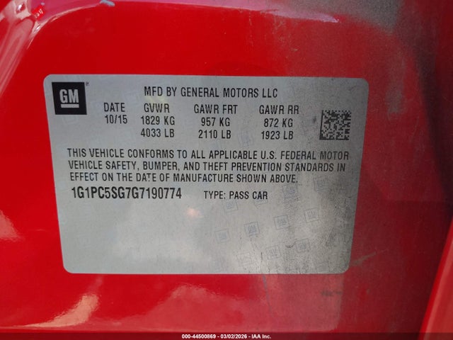 1G1PC5SG7G7190774 Chevrolet Cruze Limited Ls Auto