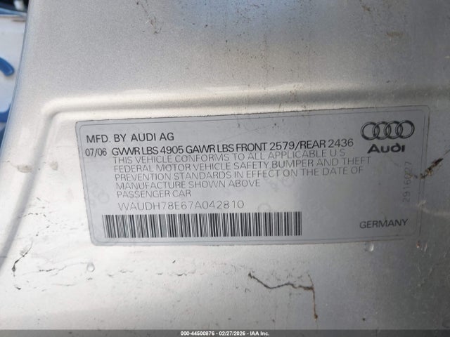2007 AUDI A4 WAUDH78E67A042810 Photo 8