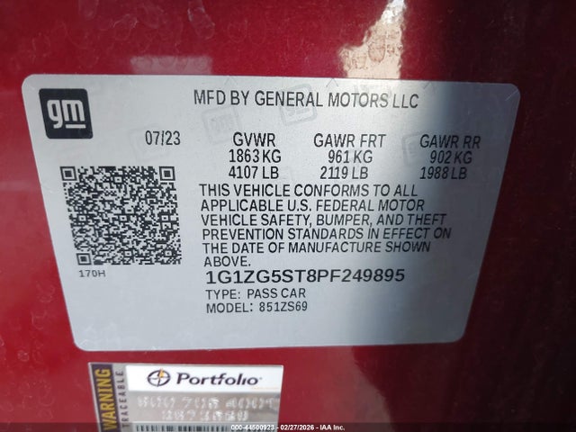 1G1ZG5ST8PF249895 Chevrolet Malibu Fwd Rs