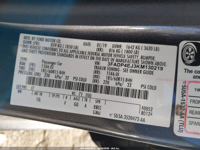 3FADP4EJ3KM130219 Ford FIESTA SE