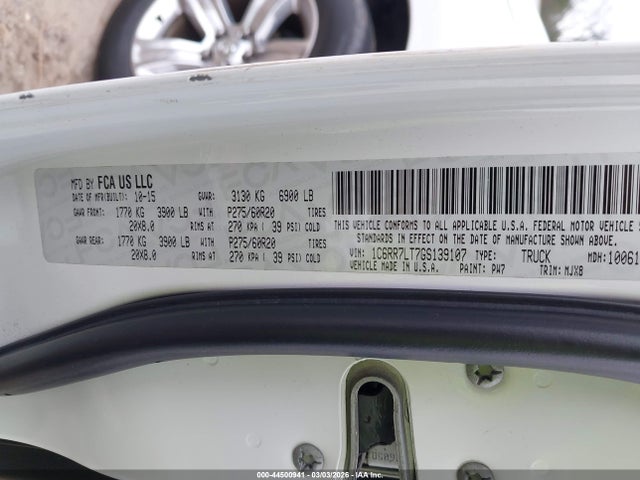 Продажа на аукционе авто 2016 Ram 1500 Lone Star, vin: 1C6RR7LT7GS139107, номер лота: 44500941
