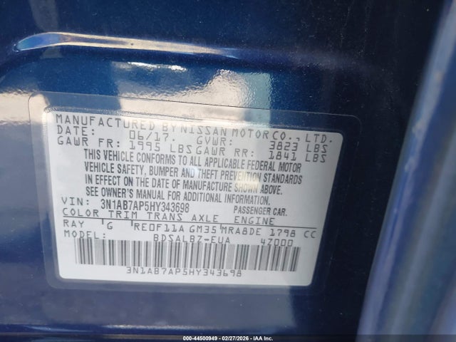 3N1AB7AP5HY343698 Nissan SENTRA S