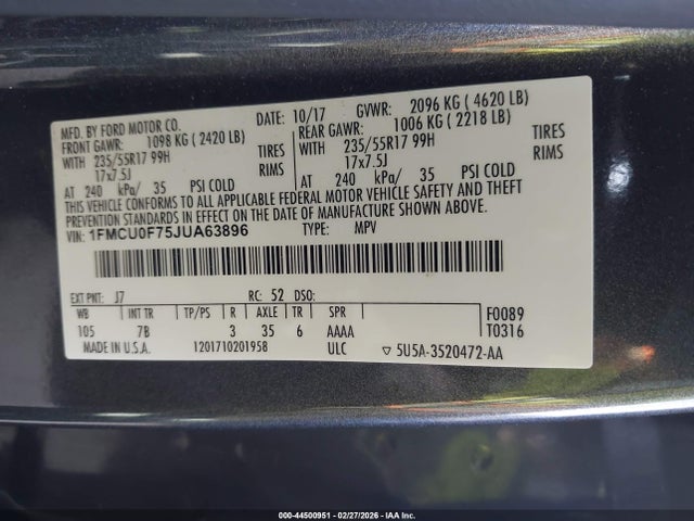 2018 FORD ESCAPE 1FMCU0F75JUA63896 Photo 8