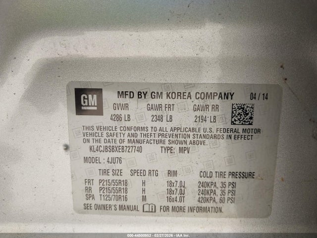Aukcja sprzedaży 2014 Buick Encore Convenience, vin: KL4CJBSBXEB727740, numer aukcji: 44500952