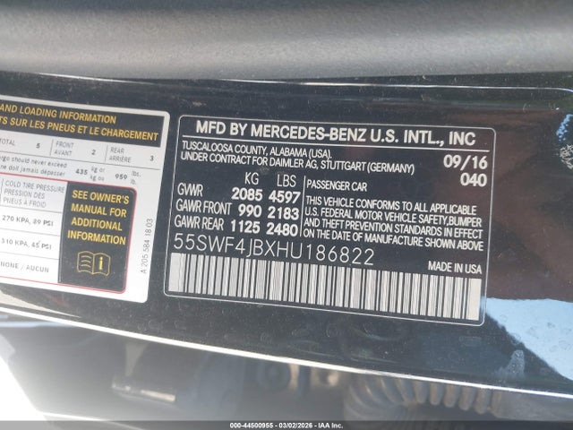 2017 Mercedes-benz C 300 მანქანა იყიდება აუქციონზე, vin: 55SWF4JBXHU186822, აუქციონის ნომერი: 44500955