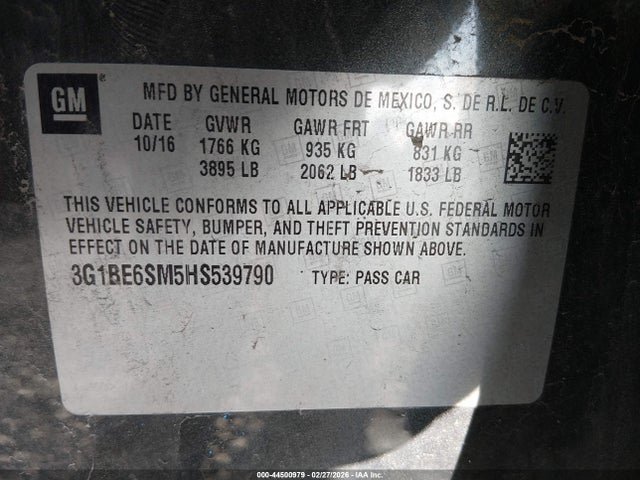 Chevrolet Cruze Lt Auto 2017 3G1BE6SM5HS539790 Image 9