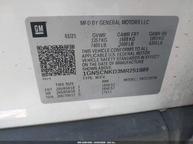 Chevrolet Tahoe 2wd Lt 2021 1GNSCNKD3MR251889 Image 9