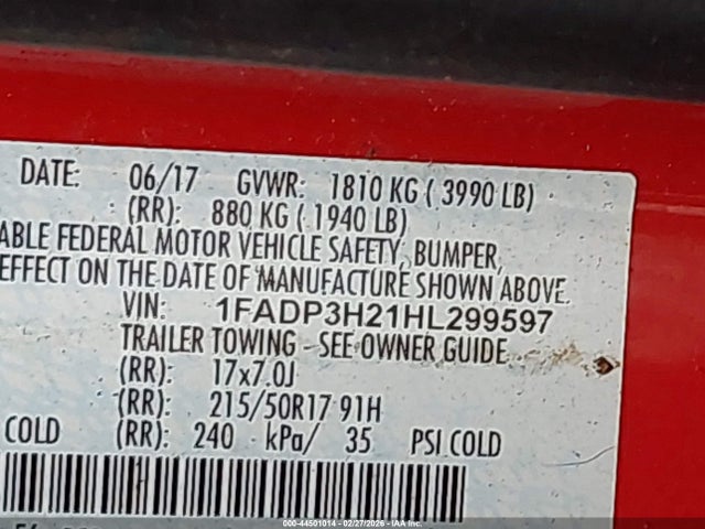 1FADP3H21HL299597 Ford FOCUS SEL