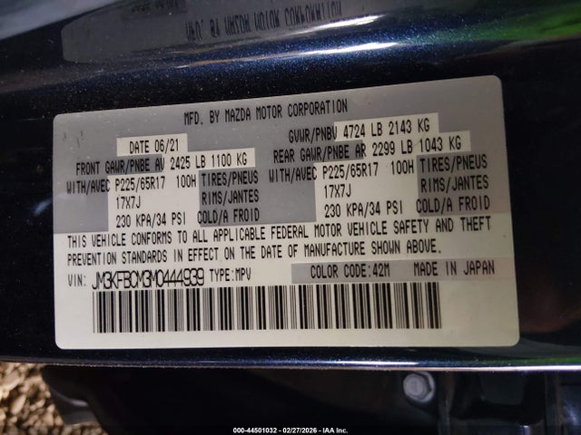 Aukcja sprzedaży 2021 Mazda Cx-5 Touring, vin: JM3KFBCM3M0444939, numer aukcji: 44501032