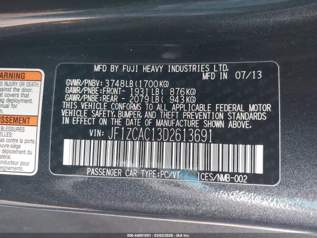 2013 SUBARU BRZ JF1ZCAC13D2613691 Photo 8