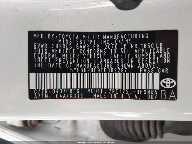 Toyota Corolla Le/le Plus/le Premium 2015 5YFBURHE9FP302287 Image 9