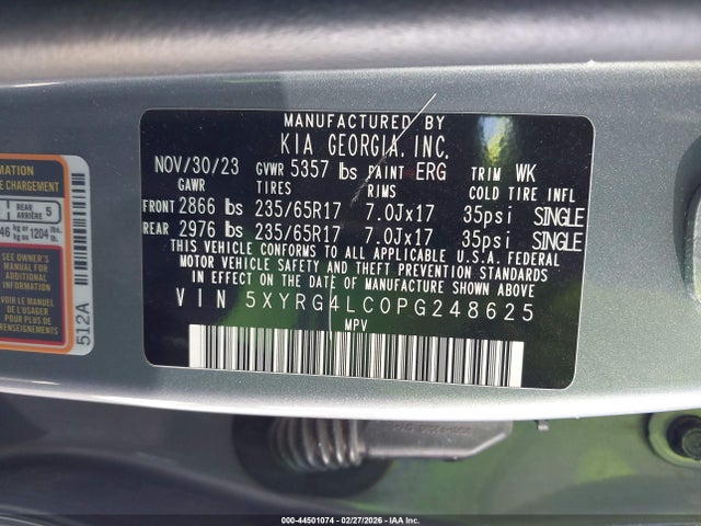 Продажа на аукционе авто 2023 Kia Sorento Lx, vin: 5XYRG4LC0PG248625, номер лота: 44501074