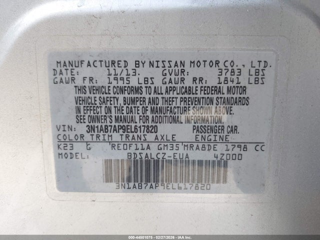Nissan Sentra Fe+ S 2014 3N1AB7AP9EL617820 Image 9