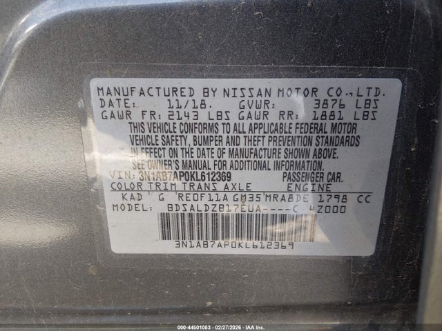 Nissan SENTRA SV 2019 3N1AB7AP0KL612369 Image 9