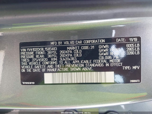 2020 VOLVO XC90 YV4102CK8L1585483 Photo 8