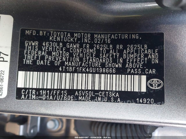Toyota CAMRY SE 2016 4T1BF1FK4GU198666 Image 9