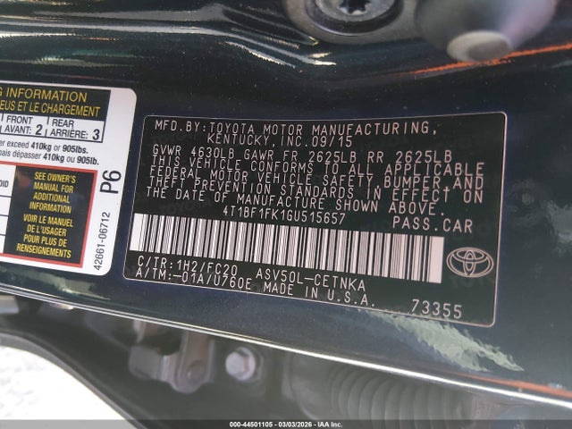Toyota CAMRY LE 2016 4T1BF1FK1GU515657 Image 9