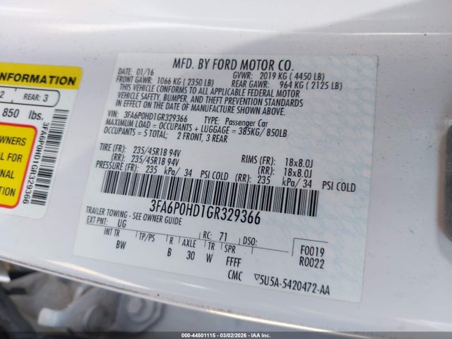 Ford FUSION SE 2016 3FA6P0HD1GR329366 Image 9