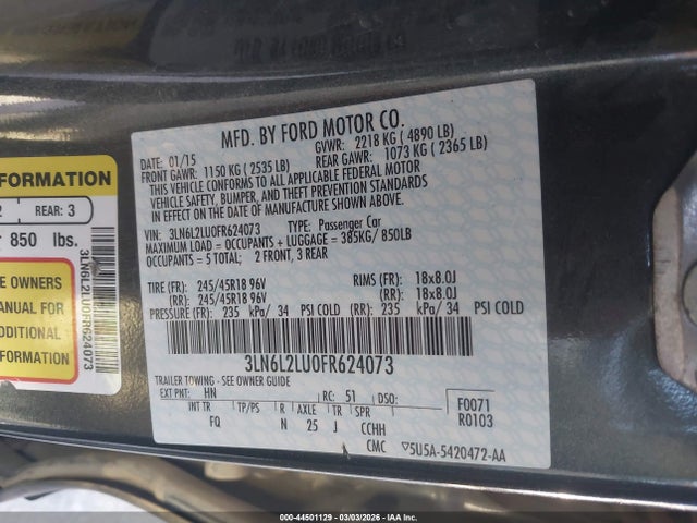 3LN6L2LU0FR624073 Lincoln MKZ HYBRID