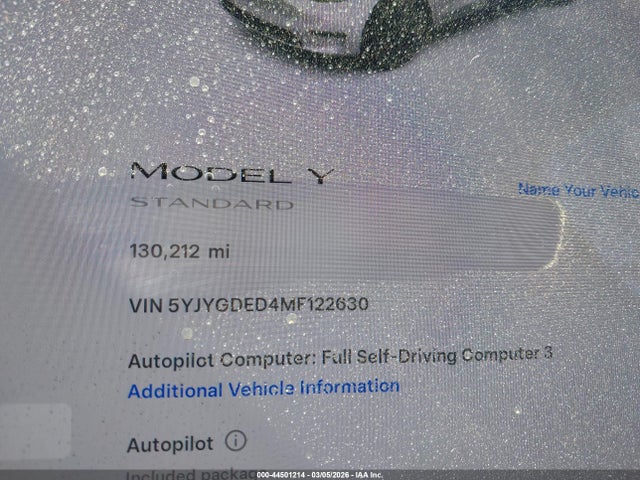 5YJYGDED4MF122630 Tesla Model Y Standard Range Rear-wheel Drive