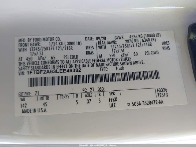 Ford F-250 Xl 2020 1FTBF2A63LEE46382 Image 9