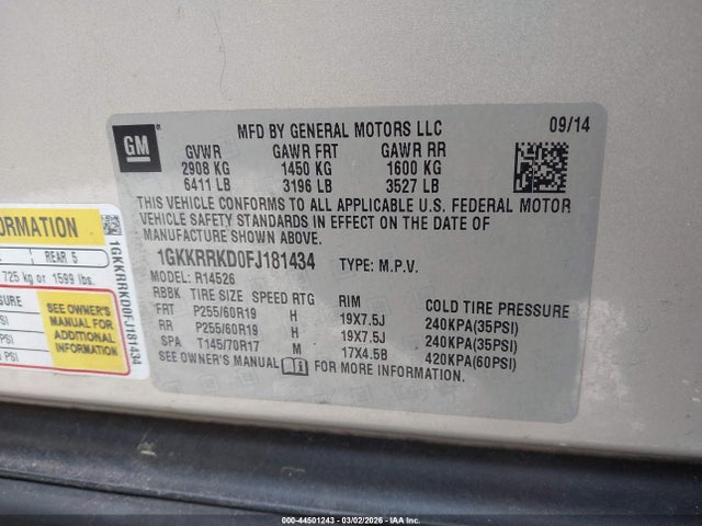 GMC Acadia Slt-1 2015 1GKKRRKD0FJ181434 Image 9
