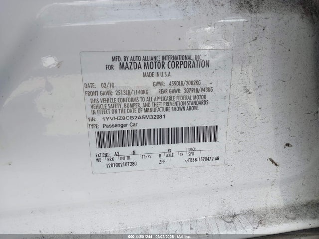 Продаж на аукціоні авто 2010 Mazda Mazda6 S Grand Touring, vin: 1YVHZ8CB2A5M32981, номер лоту: 44501244