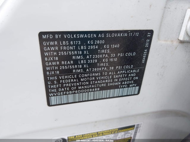 2013 VOLKSWAGEN TOUAREG WVGEF9BP6DD009489 Photo 8