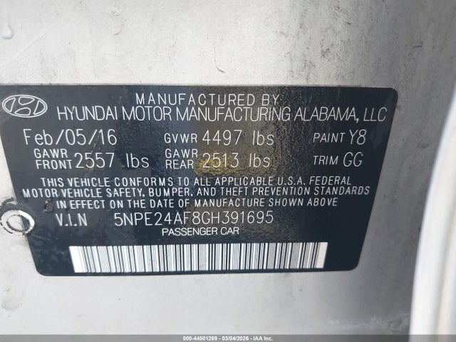 Hyundai SONATA SE 2016 5NPE24AF8GH391695 Image 9