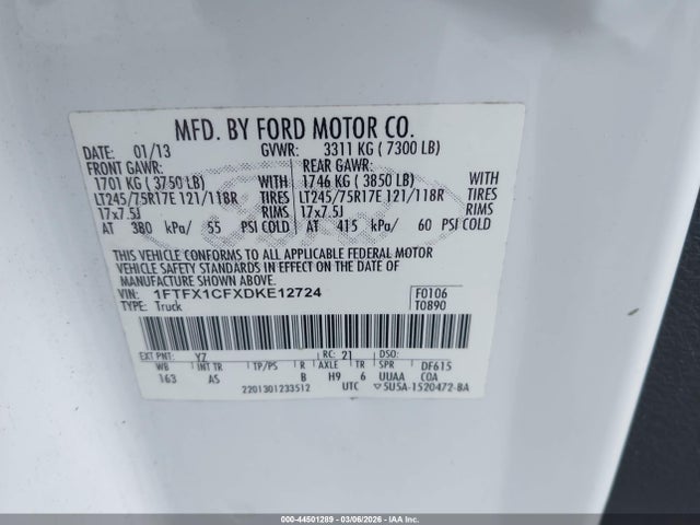 Aukcja sprzedaży 2013 Ford F-150 Xl, vin: 1FTFX1CFXDKE12724, numer aukcji: 44501289