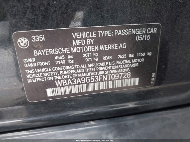2015 BMW 335I WBA3A9G53FNT09728 Photo 8