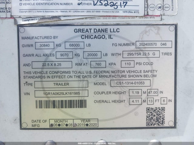 Great Dane Trailers Unknown 2020 1GR1A0625LK161985 Image 9