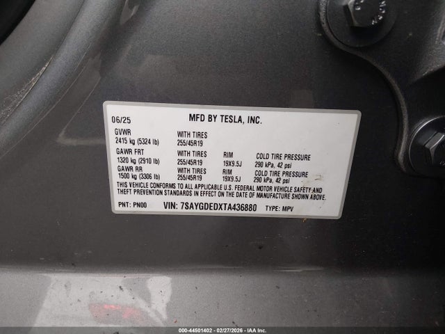 Aukcja sprzedaży 2026 Tesla Model Y Premium Rear-wheel Drive/standard Rear-wheel Drive, vin: 7SAYGDEDXTA436880, numer aukcji: 44501402
