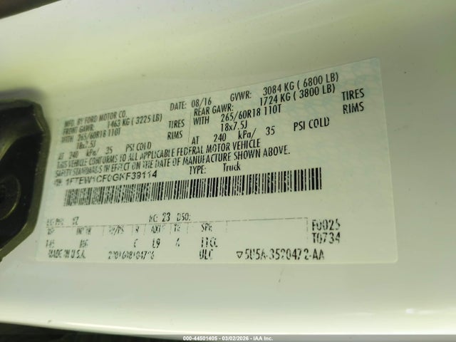 1FTEW1CF0GKF39114 Ford F-150 Xlt