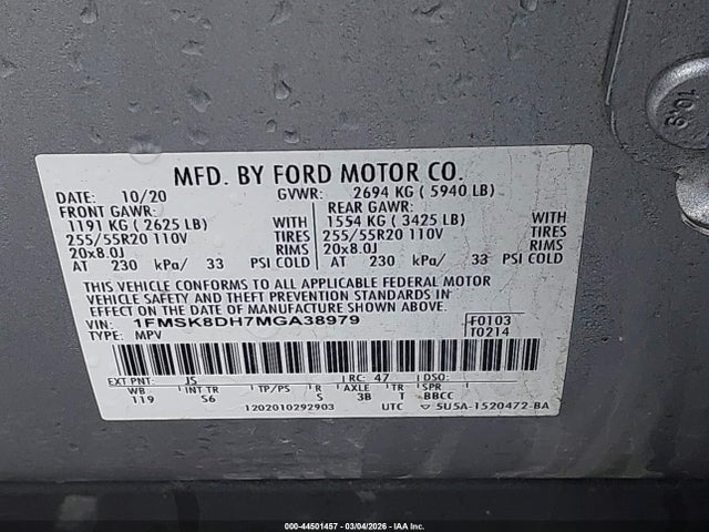 Продаж на аукціоні авто 2021 Ford Explorer Xlt, vin: 1FMSK8DH7MGA38979, номер лоту: 44501457