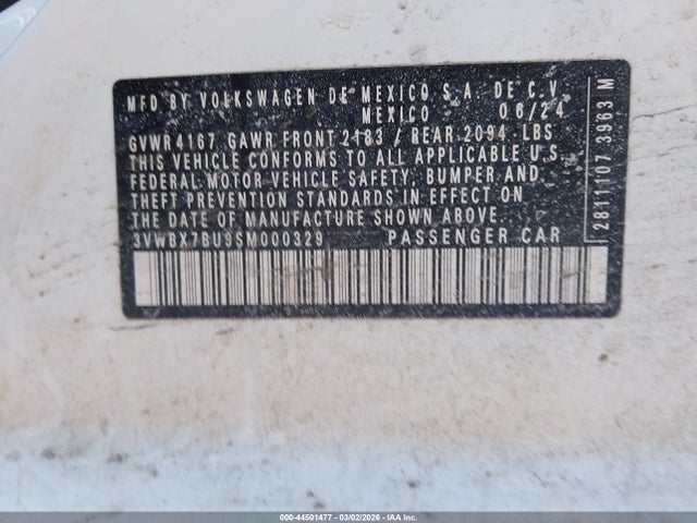 44501477 :رقم المزاد ، 3VWBX7BU9SM000329 vin ، 2025 Volkswagen Jetta 1.5t Sport مزاد بيع