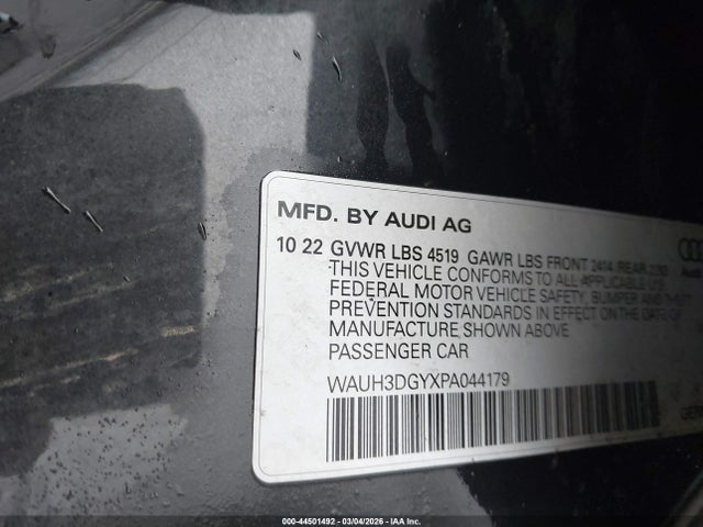 44501492 :رقم المزاد ، WAUH3DGYXPA044179 vin ، 2023 Audi S3 Premium Plus Tfsi Quattro S Tronic مزاد بيع