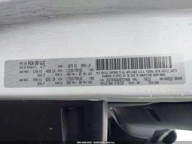 Продаж на аукціоні авто 2017 Ram Promaster 1500 High Roof 136 Wb, vin: 3C6TRVBG6HE537685, номер лоту: 44501529
