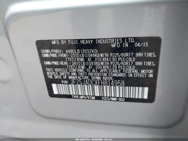 Subaru Forester 2.5i Premium 2015 JF2SJADCXFH814958 Image 9