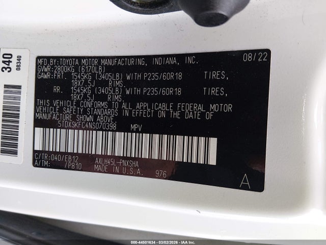 2022 TOYOTA SIENNA 5TDXSKFC4NS070398 Photo 8