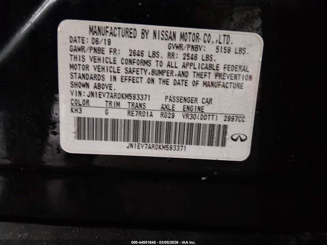 Продажа на аукционе авто 2019 Infiniti Q50 3.0t Luxe, vin: JN1EV7AR0KM593371, номер лота: 44501645