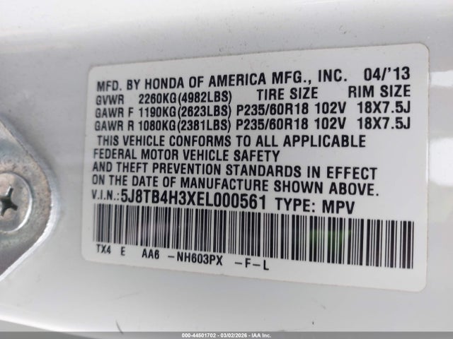 Aukcja sprzedaży 2014 Acura Rdx, vin: 5J8TB4H3XEL000561, numer aukcji: 44501702