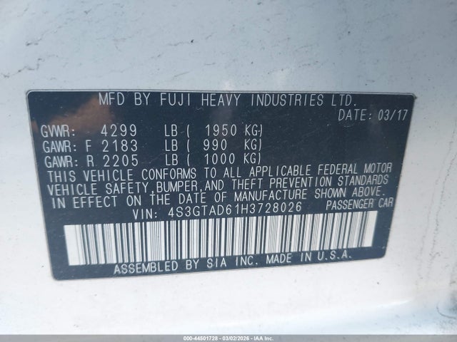 Aukcja sprzedaży 2017 Subaru Impreza Premium, vin: 4S3GTAD61H3728026, numer aukcji: 44501728