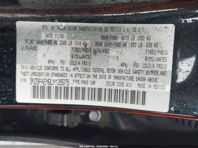Продажа на аукционе авто 2020 Mazda Mazda3 Premium Package, vin: 3MZBPAEM9LM126975, номер лота: 44501734