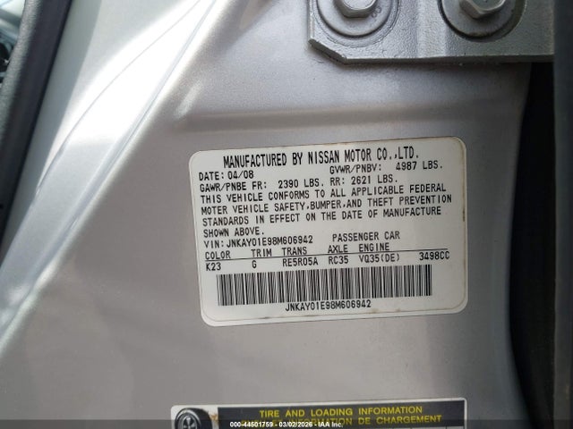 Aukcja sprzedaży 2008 Infiniti M35, vin: JNKAY01E98M606942, numer aukcji: 44501759
