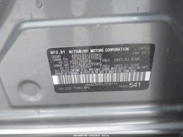2020 MITSUBISHI OUTLANDER JA4AZ3A30LZ036110 Photo 8