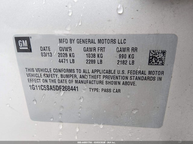 Aukcja sprzedaży 2013 Chevrolet Malibu 1lt, vin: 1G11C5SA5DF268441, numer aukcji: 44501784